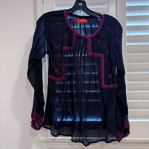 ba&sh Black and Pink Sheer Embellished Blouse